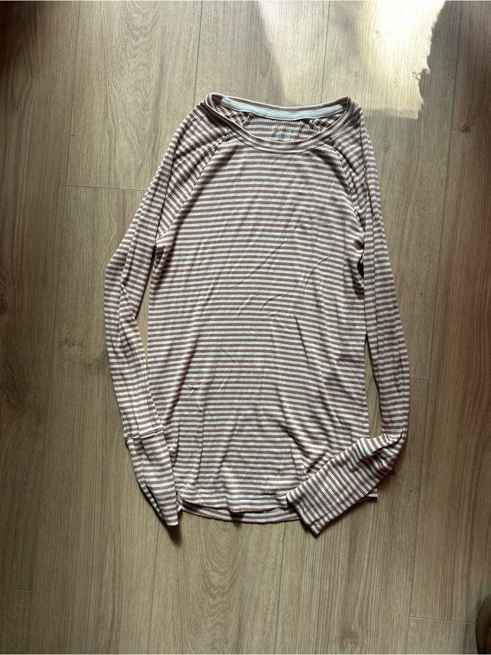 Aerie offline brown and white striped long sleeve